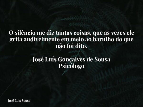 O silêncio me diz tantas coisas, que as vezes ele grita audivelmente em meio ao barulho do que não foi dito. José Luís Gonçalves de Sousa Psicólogo... Frase de José Luis Sousa.