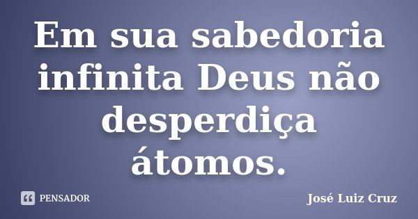 Em sua sabedoria infinita Deus não desperdiça átomos.... Frase de José Luiz Cruz.