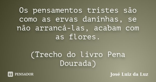 Os pensamentos tristes são como as ervas daninhas, se não arrancá-las, acabam com as flores. (Trecho do livro Pena Dourada)... Frase de José Luiz da Luz.