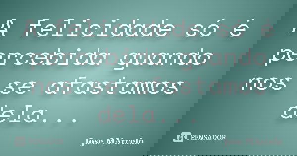 A felicidade só é percebida guando nos se afastamos dela...... Frase de Jose MArcelo.