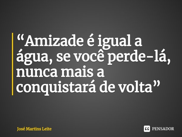 ⁠“Amizade é igual a água, se você perde-lá, nunca mais a conquistará de volta”... Frase de José Martins Leite.