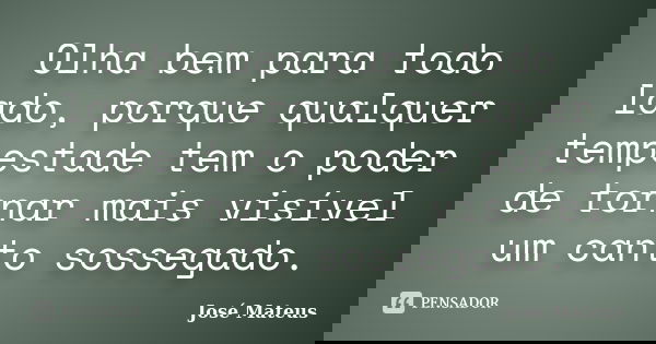 Olha bem para todo lado, porque qualquer tempestade tem o poder de tornar mais visível um canto sossegado.... Frase de José Mateus.