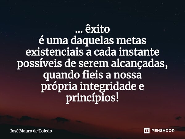 ⁠... êxito é uma daquelas metas existenciais a cada instante possíveis de serem alcançadas, quando fieis a nossa própria integridade e princípios!... Frase de José Mauro de Toledo.