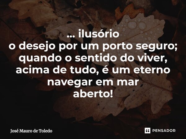 ⁠... ilusório o desejo por um porto seguro; quando o sentido do viver, acima de tudo, é um eterno navegar em mar aberto!... Frase de José Mauro de Toledo.