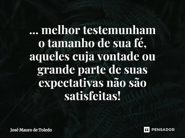 ⁠... melhor testemunham o tamanho de sua fé, aqueles cuja vontadeou grande partede suas expectativas não são satisfeitas!... Frase de José Mauro de Toledo.