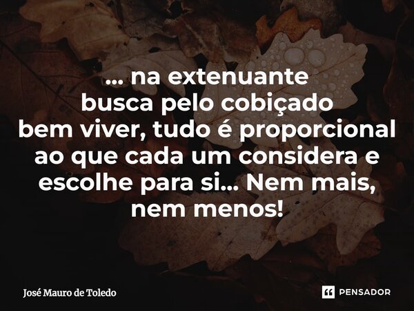 ⁠... na extenuante buscapelo cobiçado bem viver,tudo é proporcional ao que cada um considera e escolhe para si... Nem mais, nem menos!... Frase de José Mauro de Toledo.