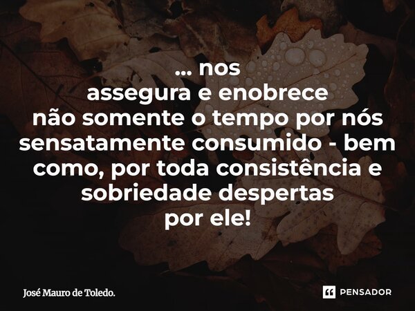 ... ⁠nos assegura e enobrece não somente o tempo por nós sensatamente consumido - bem como, por toda consistência e sobriedade despertas por ele!... Frase de José Mauro de Toledo..