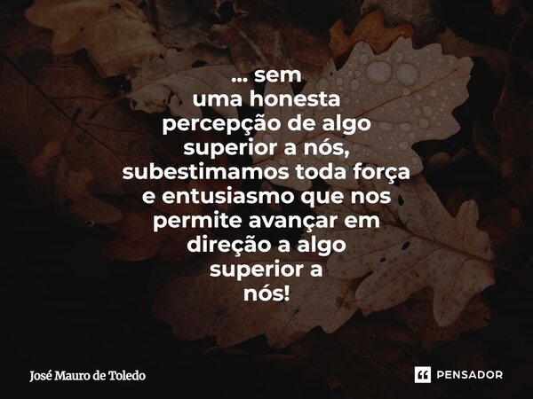 ⁠... sem uma honesta percepção de algo superior a nós, subestimamos toda força e entusiasmo que nos permite avançar em direção a algo superior a nós!... Frase de José Mauro de Toledo.