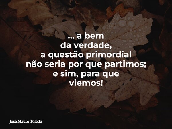 ... a bem da verdade, a questão primordial não seria por quepartimos; e sim, para que viemos!... Frase de José Mauro Toledo.
