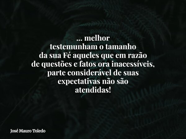 ... melhor testemunham o tamanho da sua Fé aqueles que em razão de questões e fatos ora inacessíveis, parte considerável de suas expectativas não são atendidas!... Frase de José Mauro Toledo.