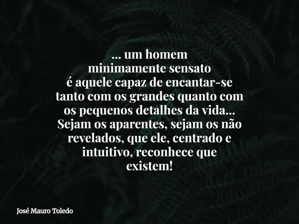 ... um homem minimamente sensato é aquele capaz de encantar-se tanto com os grandes quanto com os pequenos detalhes da vida... Sejam os aparentes, sejam os não ... Frase de José Mauro Toledo.