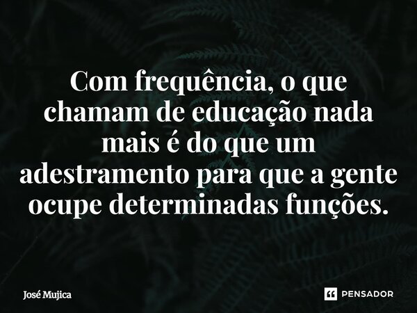 Com frequência, o que chamam de educação nada mais é do que um adestramento para que a gente ocupe determinadas funções.... Frase de José Mujica.