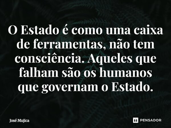 O Estado é como uma caixa de ferramentas, não tem consciência. Aqueles que falham são os humanos que governam o Estado.... Frase de José Mujica.