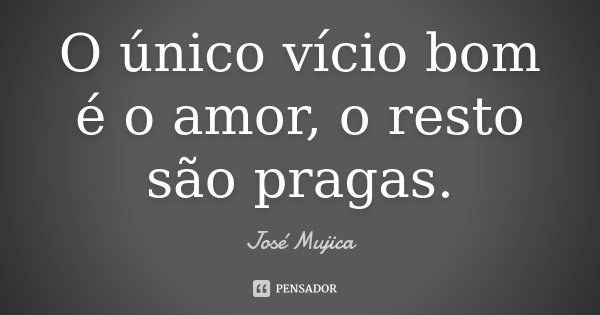 O único vício bom é o amor, o resto são pragas.... Frase de José Mujica.