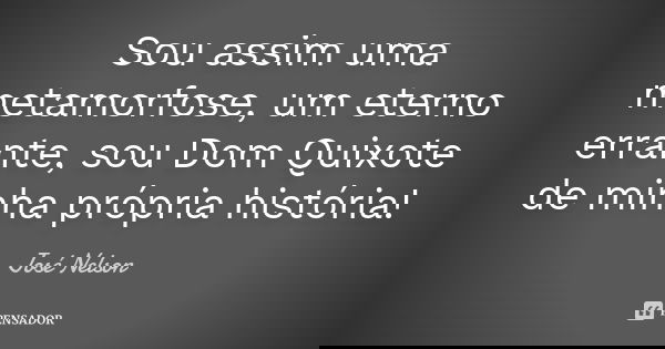 Sou assim uma metamorfose, um eterno errante, sou Dom Quixote de minha própria história!... Frase de José Nelson.