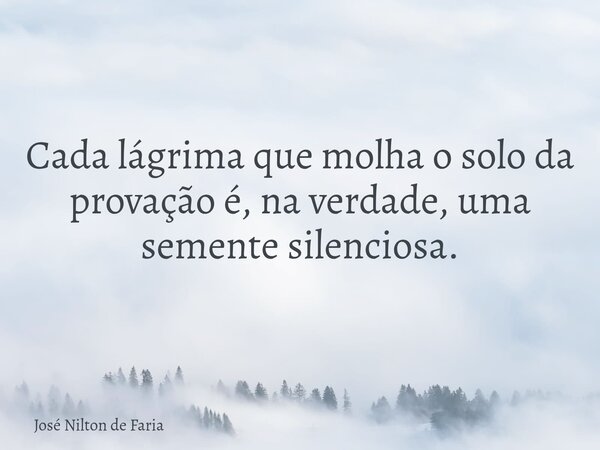 Cada lágrima que molha o solo da provação é, na verdade, uma semente silenciosa.... Frase de José Nilton de Faria.