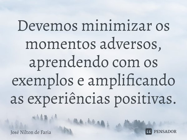 ⁠Devemos minimizar os momentos adversos, aprendendo com os exemplos e amplificando as experiências positivas.... Frase de José Nilton de Faria.