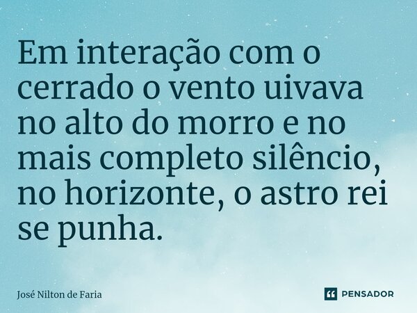 ⁠Em interação com o cerrado o vento uivava no alto do morro e no mais completo silêncio, no horizonte, o astro rei se punha.... Frase de José Nilton de Faria.