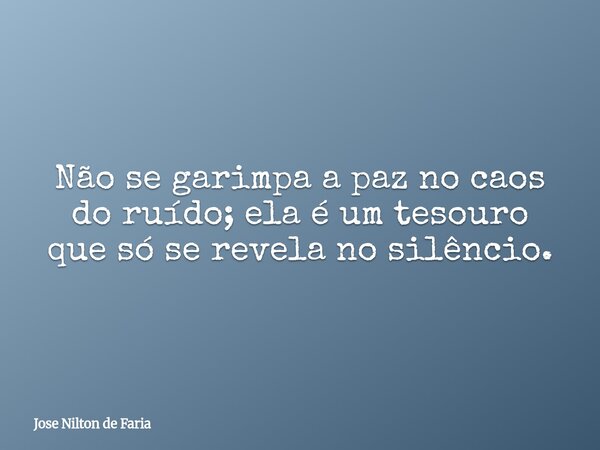 Não se garimpa a paz no caos do ruído; ela é um tesouro que só se revela no silêncio.... Frase de Jose Nilton de Faria.