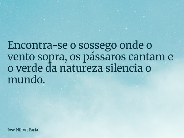 ​Encontra-se o sossego onde o vento sopra, os pássaros cantam e o verde da natureza silencia o mundo.... Frase de José Nilton Faria.