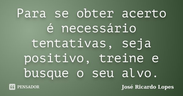 Para se obter acerto é necessário tentativas, seja positivo, treine e busque o seu alvo.... Frase de José Ricardo Lopes.