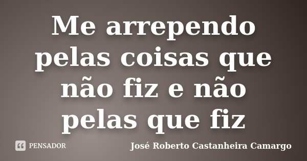 Me arrependo pelas coisas que não fiz e não pelas que fiz... Frase de José Roberto Castanheira Camargo.