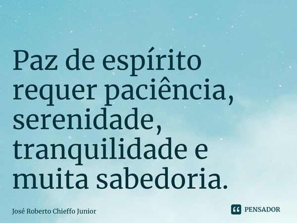 ⁠Paz de espírito requer paciência, serenidade, tranquilidade e muita sabedoria.... Frase de José Roberto Chieffo Junior.