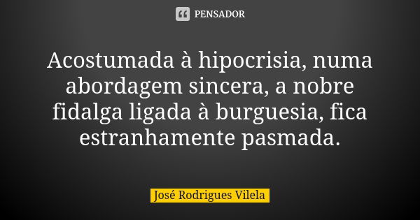 Acostumada à hipocrisia, numa abordagem sincera, a nobre fidalga ligada à burguesia, fica estranhamente pasmada.... Frase de José Rodrigues Vilela.