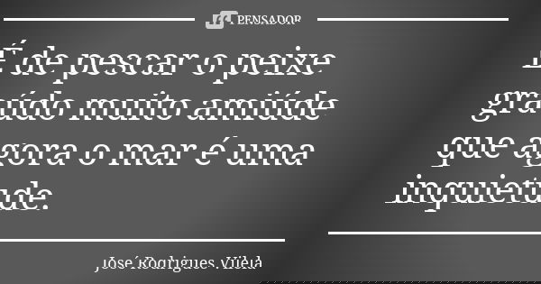É de pescar o peixe graúdo muito amiúde que agora o mar é uma inquietude.... Frase de José Rodrigues Vilela.
