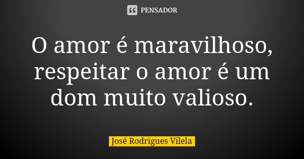 O amor é maravilhoso, respeitar o amor é um dom muito valioso.... Frase de José Rodrigues Vilela.