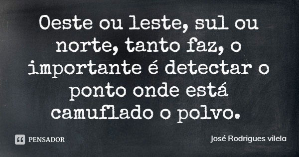 Oeste ou leste, sul ou norte, tanto faz, o importante é detectar o ponto onde está camuflado o polvo.... Frase de José Rodrigues Vilela.
