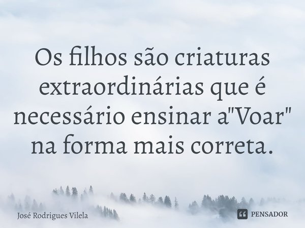 ⁠Os filhos são criaturas extraordinárias que é necessário ensinar a "Voar" na forma mais correta.... Frase de José Rodrigues Vilela.