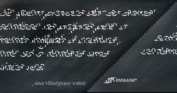 Se quem provoca dor ao animal sentisse na própria pele o sofrimento infligido à criatura , certamente só o tentaria uma única vez.... Frase de José Rodrigues Vilela.