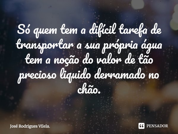 ⁠Só quem tem a difícil tarefa de transportar a sua própria água tem a noção do valor de tão precioso liquido derramado no chão.... Frase de José Rodrigues Vilela..
