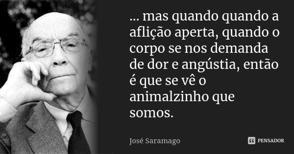 ... mas quando quando a aflição aperta, quando o corpo se nos demanda de dor e angústia, então é que se vê o animalzinho que somos.... Frase de José Saramago.
