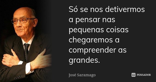 Só se nos detivermos a pensar nas pequenas coisas chegaremos a compreender as grandes.... Frase de José Saramago.