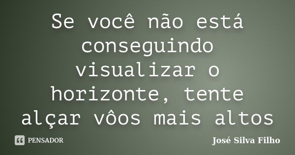 Se você não está conseguindo visualizar o horizonte, tente alçar vôos mais altos... Frase de José Silva Filho.