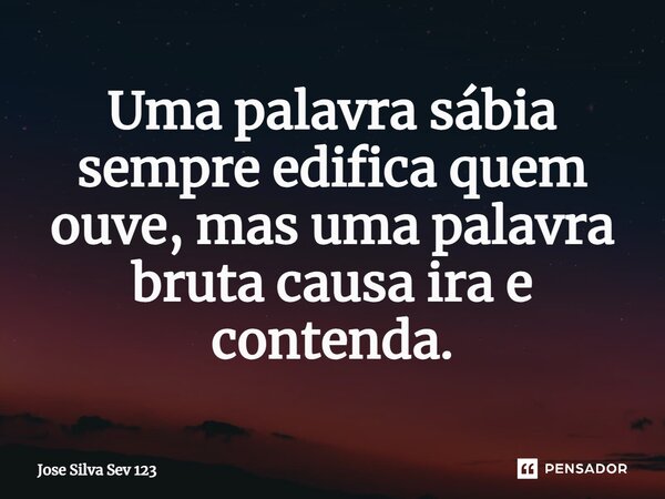 ⁠Uma palavra sábia sempre edifica quem ouve, mas uma palavra bruta causa ira e contenda.... Frase de Jose Silva Sev 123.