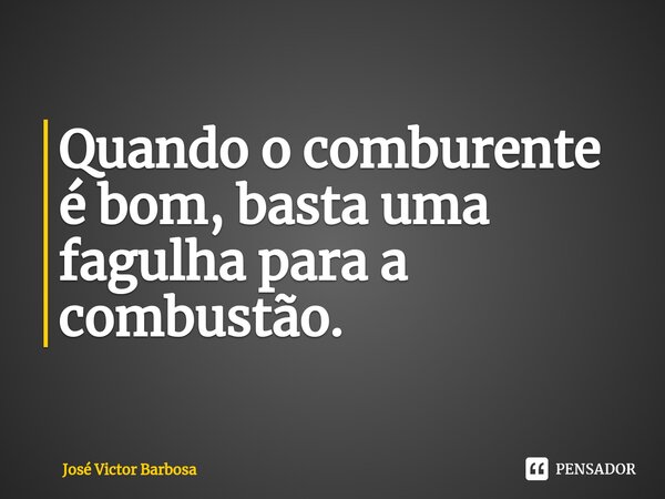 ⁠Quando o comburente é bom, basta uma fagulha para a combustão.... Frase de José Victor Barbosa.