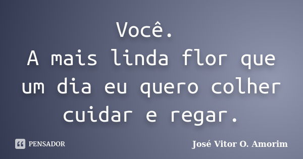 Você. A mais linda flor que um dia eu quero colher cuidar e regar.... Frase de José Vitor O. Amorim.