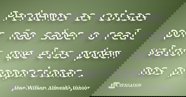 Perdemos as coisas por não saber o real valor que elas podem nos proporcionar.... Frase de José Wilson Almeida Júnior.