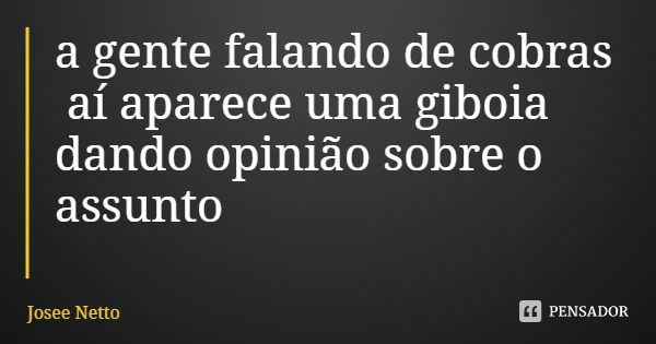a gente falando de cobras aí aparece uma giboia dando opinião sobre o assunto... Frase de Josee Netto.