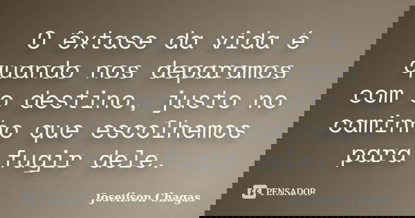 O êxtase da vida é quando nos deparamos com o destino, justo no caminho que escolhemos para fugir dele.... Frase de Joseilson Chagas.