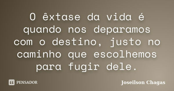 O êxtase da vida é quando nos deparamos com o destino, justo no caminho que escolhemos para fugir dele.... Frase de Joseilson Chagas.