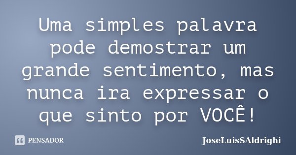 Uma simples palavra pode demostrar um grande sentimento, mas nunca ira expressar o que sinto por VOCÊ!... Frase de JoseLuisSAldrighi.
