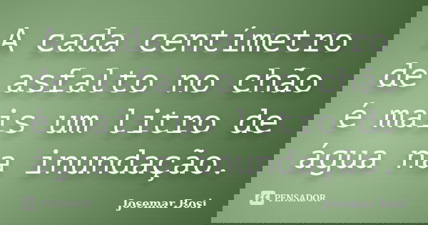 A cada centímetro de asfalto no chão é mais um litro de água na inundação.... Frase de Josemar Bosi.