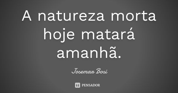 A natureza morta hoje matará amanhã.... Frase de Josemar Bosi.