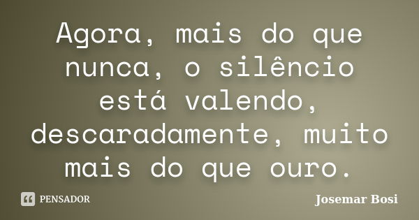 Agora, mais do que nunca, o silêncio está valendo, descaradamente, muito mais do que ouro.... Frase de Josemar Bosi.