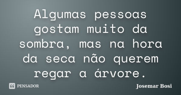 Algumas pessoas gostam muito da sombra, mas na hora da seca não querem regar a árvore.... Frase de Josemar Bosi.