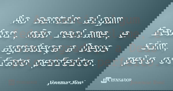 Ao sentir algum fedor, não reclame, e sim, agradeça a Deus pelo olfato perfeito.... Frase de Josemar Bosi.